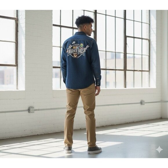 Warner Bros Studio Store Vtg Men’s Looney Tunes Denim Jacket Sz XL Kidcore 1990s - Picture 1 of 6